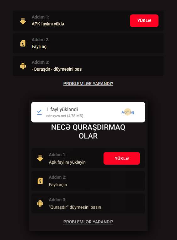 Android üçün tətbiqin yüklənməsi addimlarinda istifadəçi təcrübəsinin fərqləri və prosesi